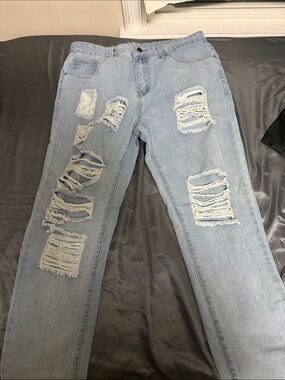 Light Blue Distressed Boyfriend Jeans